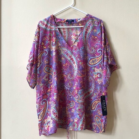 Chaps Paisley Sheer Top 1X - Picture 1 of 7